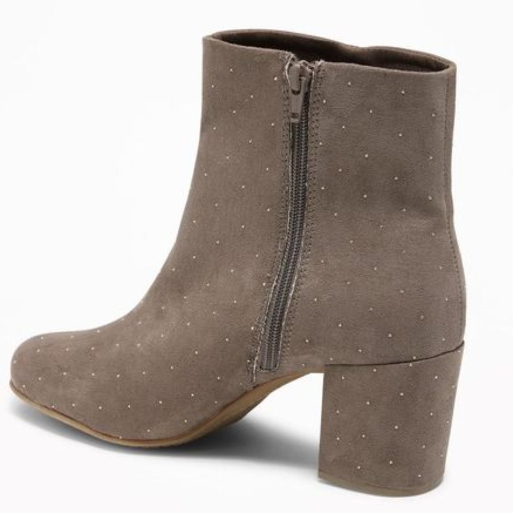 Studded Faux Suede Block Heel Boots